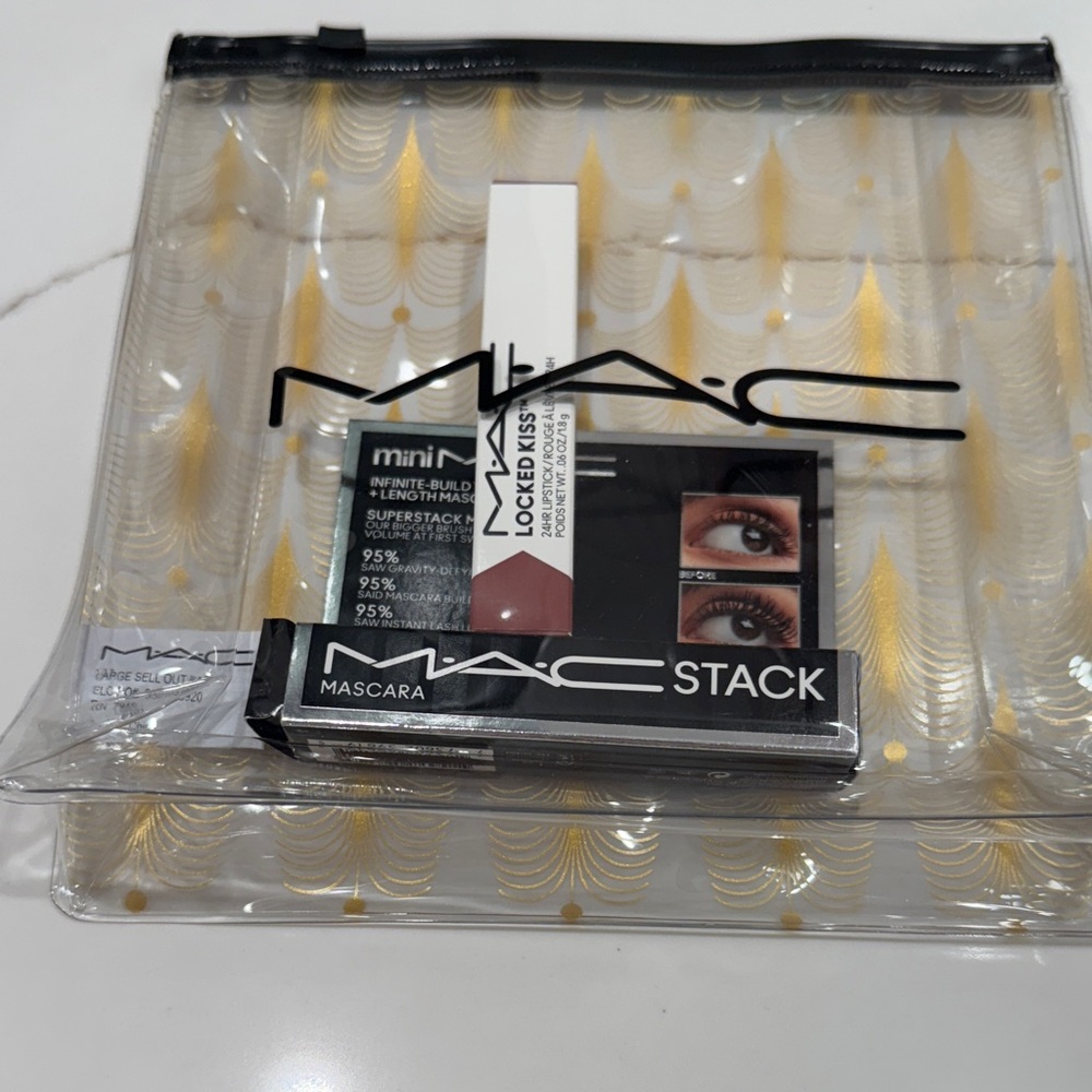 MAC Cosmetics Lock Kiss Lipstick - Nude Color with Mascara & Cosmetic Bag